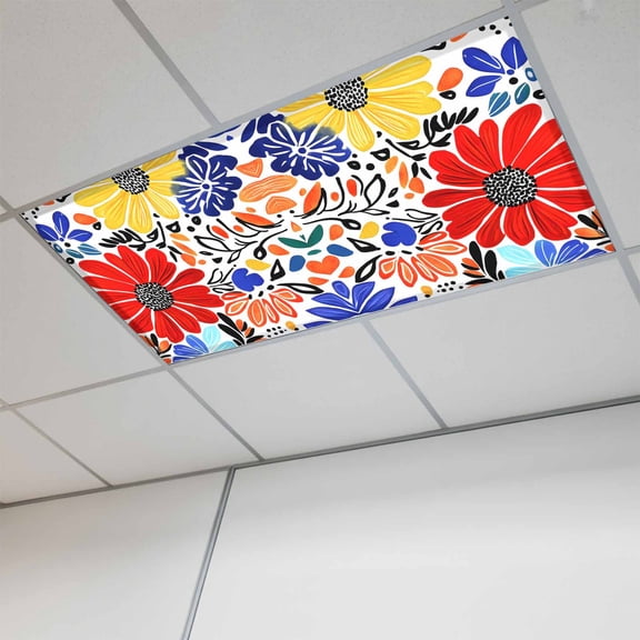 Spring Floral Magnetic Fluorescent Light Covers for Ceiling Lights 2x4 Feet, Watercolor Botanical Flowers Summer Office Classroom Kitchen Drop Ceiling Light Covers Lighting Filters Shade Panel 1 Pack