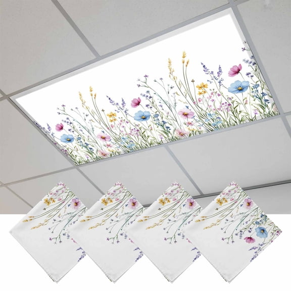 Spring Floral Magnetic Fluorescent Light Covers for Ceiling Lights 2x4Ft, Colorful Botanical Wildflower Summer Office Classroom Kitchen Drop Ceiling Light Covers Lighting Filters Shade Panel 4 Packs