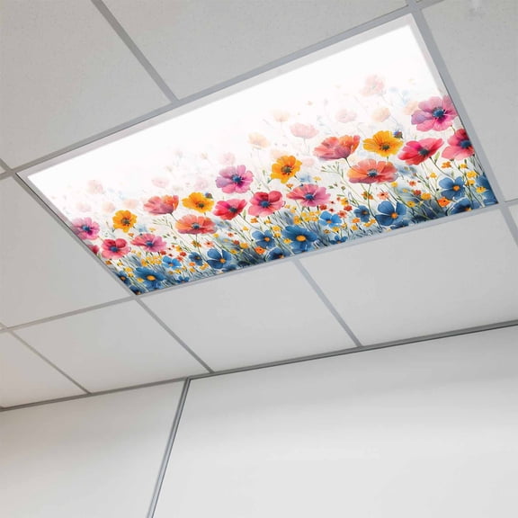 Spring Floral Magnetic Fluorescent Light Covers for Ceiling Lights 2x4Ft, Pink Orange Flowers Summer Botanical Office Classroom Kitchen Drop Ceiling Light Covers Lighting Filters Shade Panel 1 Pack