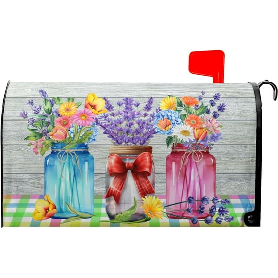 Spring Floral Mailbox Covers Magnetic Colorful Flowers Leaf Mailbox Cover Standard Size 18 X 21 Inch Spring/Summer Holiday Welcome Mailbox Wrap Post Letter Box Cover Decorative for Home Outdoor Garden