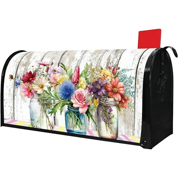 Spring Floral Mailbox Covers Magnetic Standard Size 21" X 18" Summer Floral Butterflies Welcome Mailbox Wraps Post Letter Box Cover for Garden Yard Home Decor Outdoor Decorations (Spring, 21" x 18")