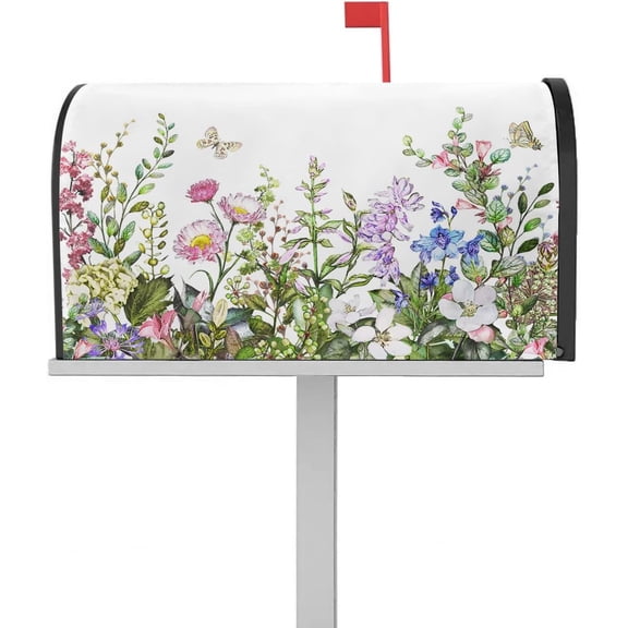 Spring Floral Mailbox Covers Magnetic Standard Size, Summer Flower Botanical Magnetic Mailbox Covers, Farmhouse Herbs Mailbox Cover Post Letter Box Wrap Cover Welcome Garden Yard Outdoor Decorations