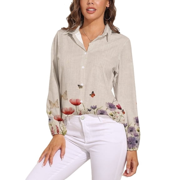 Spring Floral Modern Long Sleeve Blouse Woman Streetwear Casual Shirts Summer Oversize Woman Streetwear Clothing Birthday Present