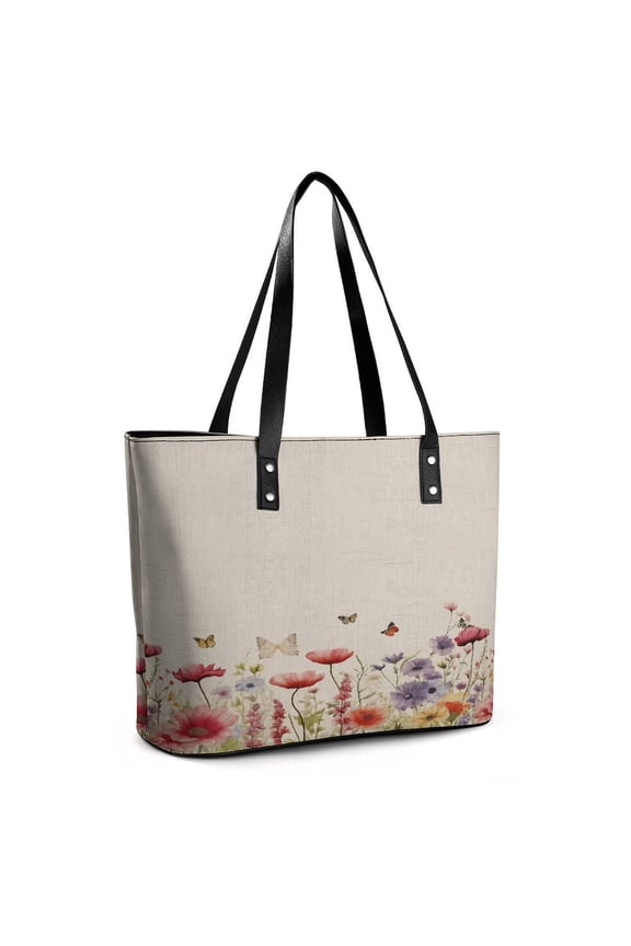 Spring Floral Modern Woman Leather Handbags Large Tote Bag Fashion Portable Handbags With Zipper