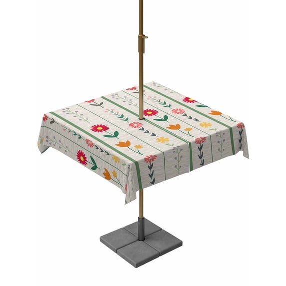 Spring Floral Outdoor Tablecloth - 54x54 Inch Square Dining Table Cover, Colorful Summer Flowers Vintage Botanical Waterproof Outdoor Table Cloth with Umbrella Hole & Zipper for Picnic/Patio/Party
