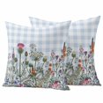 thumbnail image 1 of Spring Floral Outdoor Waterproof Pillow Covers, Blue Plaid Botanical Flowers Butterfly Decorative Square Throw Pillowcase Sofa Cushion Sham for Patio/Couch/Chair, 18"x18" 2 Pack, 1 of 8