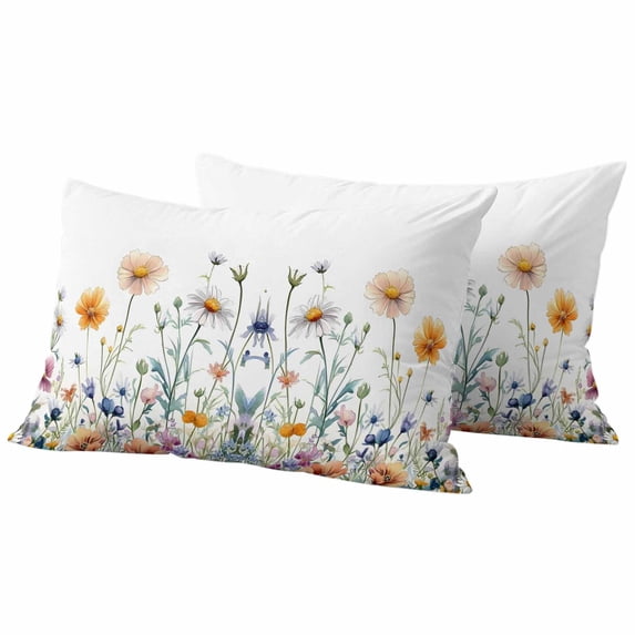 Spring Floral Outdoor Waterproof Pillow Covers, Pastoral Botanical Watercolor Flowers Decorative Rectangle Throw Pillowcase Sofa Cushion Sham for Patio/Couch/Chair, 20"x12" 2 Pack