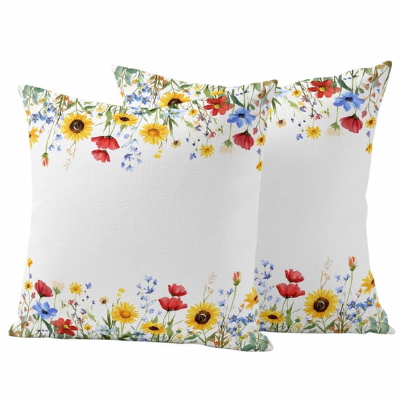 Spring Floral Outdoor Waterproof Pillow Covers, Summer Pastoral Botanical Decorative Square Throw Pillowcase Sofa Cushion Sham for Patio/Couch/Chair, 24"x24" 2 Pack