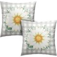 thumbnail image 1 of Spring Floral Pillow Covers 16x16 White Daisy Flower Pillows Cases White and Gray Checked Pillow Covers Spring Home Decor for Indoors Couch Bed Living Room in 2 Pcs, 1 of 6