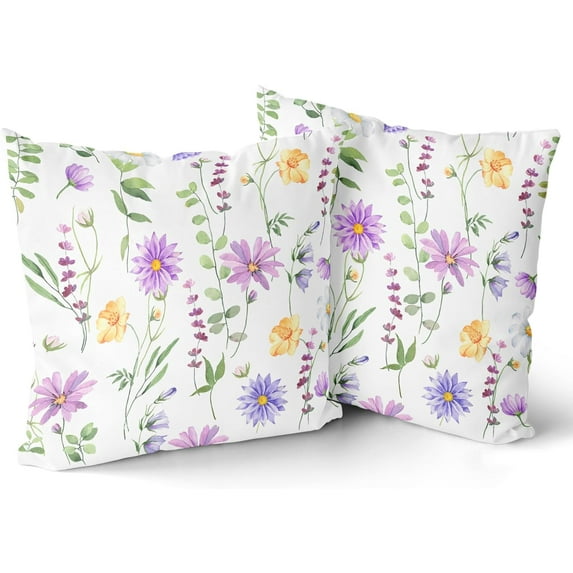 Spring Floral Pillow Covers 18×18 Inch Set of 2 Flower and Leaves Seasonal Decorative Indoor Throw Pillow Covers Cushion Cover for Home Decor Bedroom Living Room Couch Sofa Bed