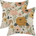 thumbnail image 1 of Spring Floral Pillow Covers 18 x 18 Inch Set of 2 for Vintage Mustard Yellow Pink Flowers Decor Throw Pillows Plant Cream Outdoor Decorative Cushion Cases for Couch Bed Decorations, 1 of 6