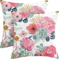 thumbnail image 1 of Spring Floral Pillow Covers 18 x 18 Inch Set of 2 for Watercolor Pink Flowers Decor Throw Pillows Green Leaves Plant Outdoor Decorative Cushion Cases with Zipper for Couch Bed Decorations, 1 of 6