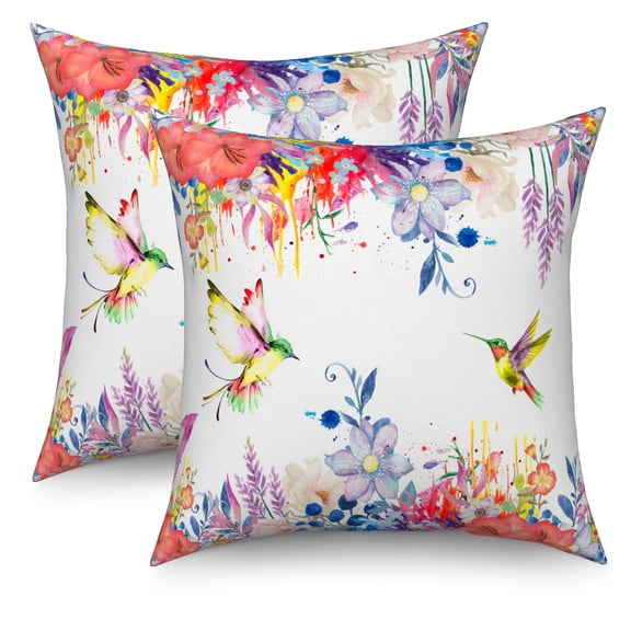 Spring Floral Pillow Covers 18x18 Set of 2 Hummingbird Double-Sided Couch Pillow Covers
