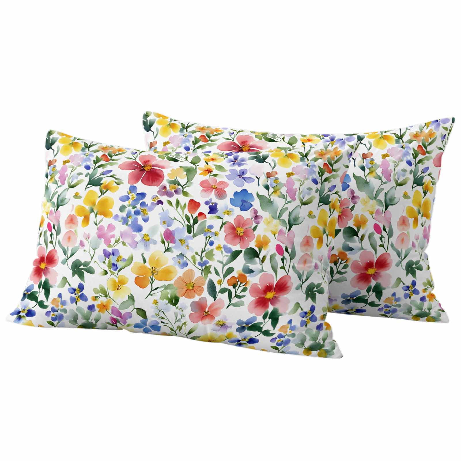 Spring Floral Pillow Covers 2 Pack Gradient Blue Pink Yellow Flower Romantic Farmhouse Pillowcase Waterproof Outdoor Throw Pillow Cover for Patio Balcony Rectangular Cushion 20”x12”