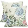 thumbnail image 1 of Spring Floral Pillow Covers 20x20 Set of 2 Pink Blue Hydrangea Flowers Butterfly Green Leaf Print Decorative Throw Pillow Cases Outdoor Summer Farmhouse Decor for Sofa Couch Bed, 1 of 6