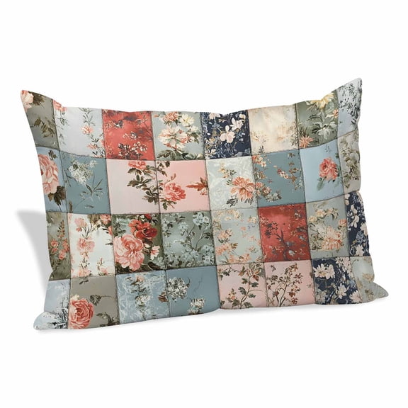 Spring Floral Pillow Covers 20x26 Inch, Patchwork Style Flower Pattern Soft Brushed Throw Pillow Covers with Hidden Zipper Pink Rose Retro Decorative Pillowcase for Bedroom Sofa Couch