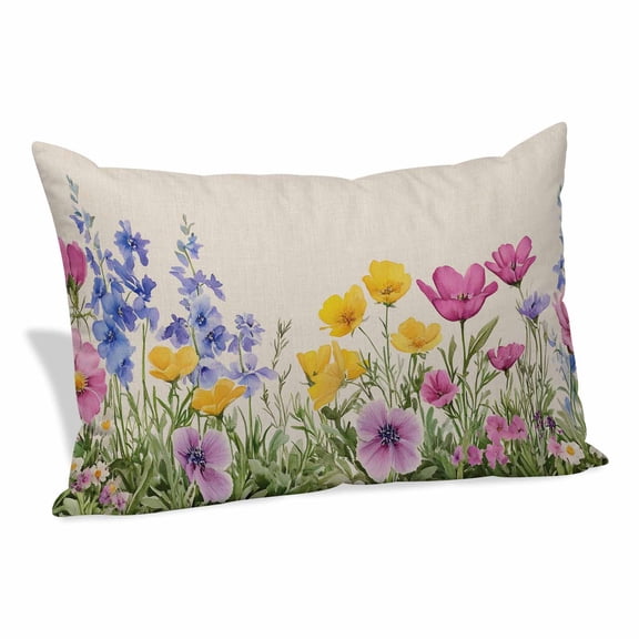 Spring Floral Pillow Covers 24x36 Inch, Beauty Watercolor Linen Texture Soft Brushed Throw Pillow Covers with Hidden Zipper Decorative Pillowcase for Bedroom Sofa Couch