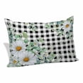 thumbnail image 1 of Spring Floral Pillow Covers, Linen Long Throw Pillow Case, Daisy Eucalyptus Leaves Black White Plaid Holiday Pillow Protector Decorative Cushion Cover for Living Room/Bedroom 12" x 20", 1 of 8