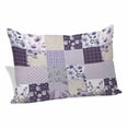 thumbnail image 1 of Spring Floral Pillow Covers, Linen Long Throw Pillow Case, Dark Purple Flowers Patchwork Grid Bohemia Holiday Pillow Protector Decorative Cushion Cover for Living Room/Bedroom 20" x 36", 1 of 8
