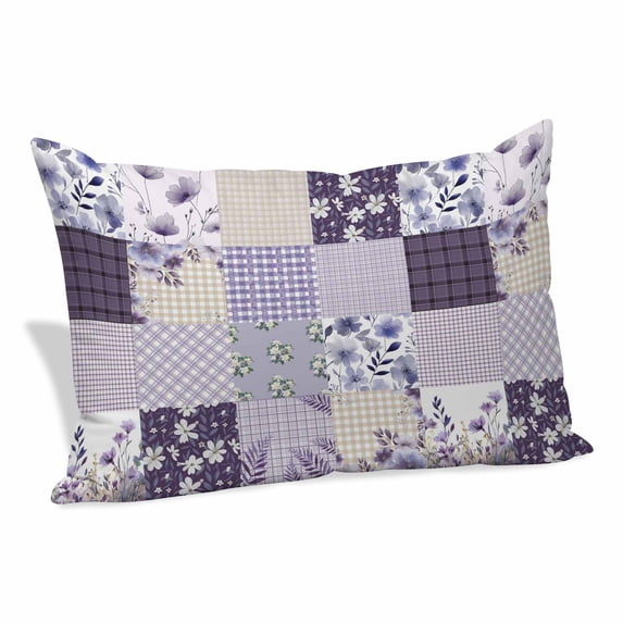 Spring Floral Pillow Covers, Linen Long Throw Pillow Case, Dark Purple Flowers Patchwork Grid Bohemia Holiday Pillow Protector Decorative Cushion Cover for Living Room/Bedroom 20" x 36"