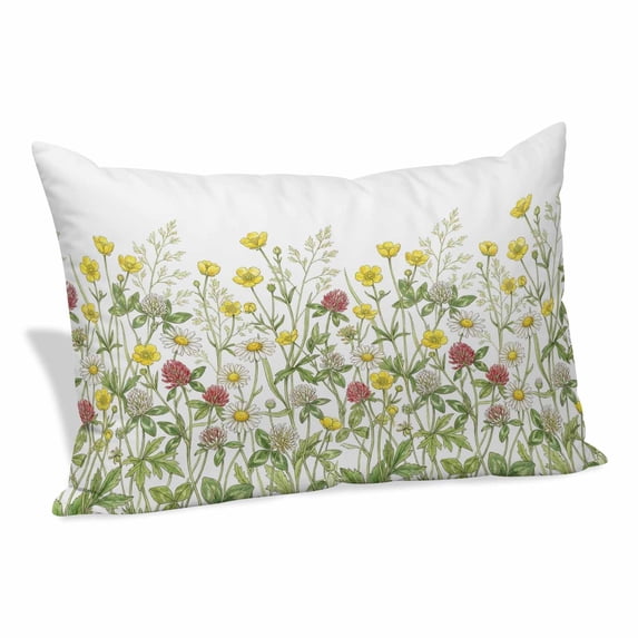 Spring Floral Pillow Covers, Linen Long Throw Pillow Case, Vintage Country Flowers Botanical Watercolor Holiday Pillow Protector Decorative Cushion Cover for Living Room/Bedroom 20" x 26"