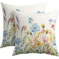 thumbnail image 1 of Spring Floral Pillow Covers Set of 2 16x16 Inch Cotton Linen Outdoor Decorative Throw Pillowcases for Rustic Spring Summer Home Couch Decor Add Freshness to Your Space, 1 of 6