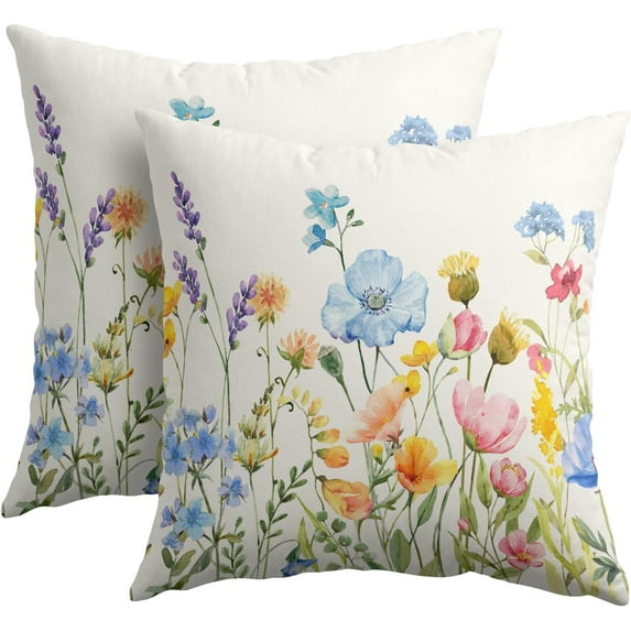 Spring Floral Pillow Covers Set of 2 16x16 Inch Cotton Linen Outdoor Decorative Throw Pillowcases for Rustic Spring Summer Home Couch Decor Add Freshness to Your Space