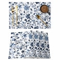 thumbnail image 1 of Spring Floral Placemats Set of 1, Dark Blue Flower Green Leaves Watercolor Farmhouse Non-Slip Place Mats Washable Table Mats for Kitchen Dining Table Decorations Indoor/Outdoor, 1 of 9