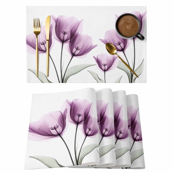 Spring Floral Placemats Set of 1, Pink X-ray Tulip Looming Flower Leaf Modern Non-Slip Place Mats Washable Table Mats for Kitchen Dining Table Decorations Indoor/Outdoor