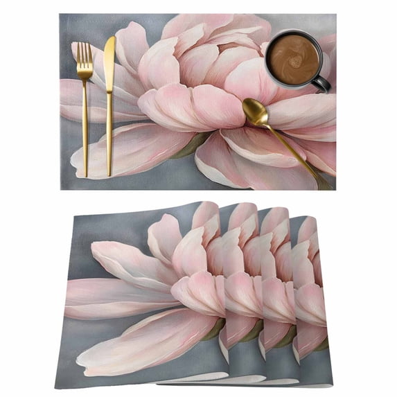 Spring Floral Placemats Set of 1, Vintage Plant Watercolor Pink Flower Botanical Non-Slip Place Mats Washable Table Mats for Kitchen Dining Table Decorations Indoor/Outdoor