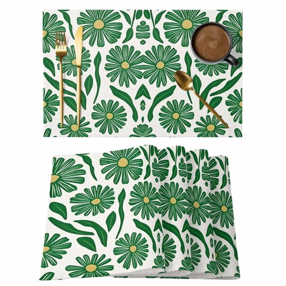 Spring Floral Placemats Set of 1, Watercolo RVintage Green Flower Grenn Leaf Plan Non-Slip Place Mats Washable Table Mats for Kitchen Dining Table Decorations Indoor/Outdoor