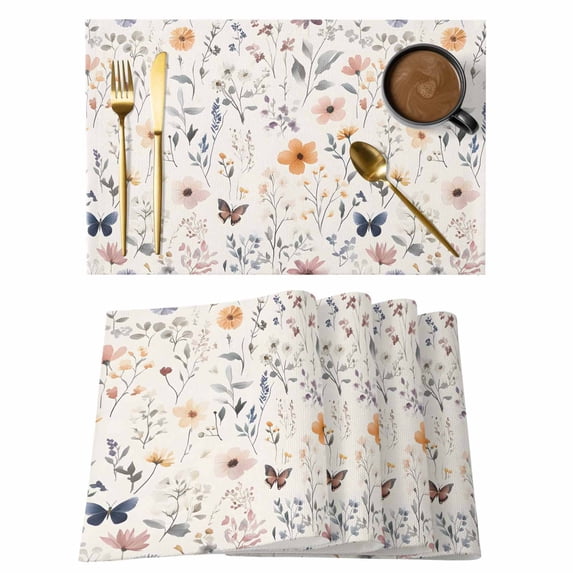 Spring Floral Placemats Set of 1, Watercolor Flower Romantic Butterfly Farmhouse Non-Slip Place Mats Washable Table Mats for Kitchen Dining Table Decorations Indoor/Outdoor