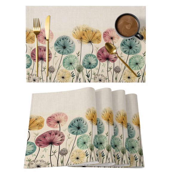 Spring Floral Placemats Set of 12 Modern Abstract Art Spring Floral Rustic Place Mats Indoor Wipeable Table Mats Washable Cloth Dining Table Placemats for Kitchen Holiday Party Home Decor 13x19 Inch