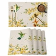 thumbnail image 1 of Spring Floral Placemats Set of 4, Watercolor Forsythia Flowers Hummingbirds Beige Placemats for Dining Table, Place Mats for Kitchen Tabletop, Waterproof Wipeable Dining Table Mats Set, 1 of 9