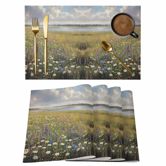 Spring Floral Placemats Set of 8 Modern Oil Painting Summer Botanical Place Mats Indoor Wipeable Table Mats Washable Cloth Dining Table Placemats for Kitchen Holiday Party Home Decor 13x19 Inch