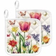 thumbnail image 1 of Spring Floral Pot Holders for Kitchen Heatproof Potholder, 2 Pack Rustic Tulip Butterfly Botanical Summer Hot Pads Multipurpose Oven Pads Cloth Potholders Trivet for Cooking and Baking, 1 of 8