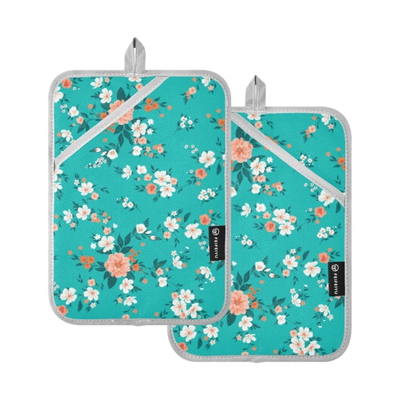 Spring Floral Pot Holders Set of 2 Heat Resistant Kitchen Oven Gloves Potholder Cooking Baking Microwave Mitts