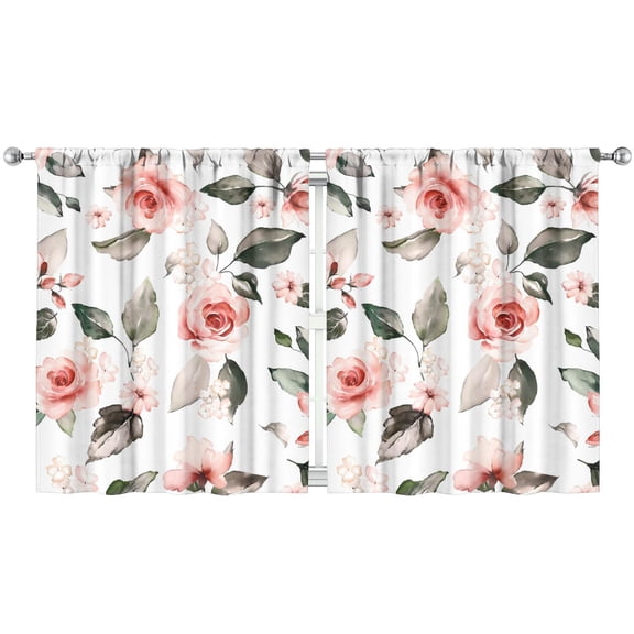 Spring Floral Print Kitchen Curtains - Watercolor Botanical Design, Set of 2