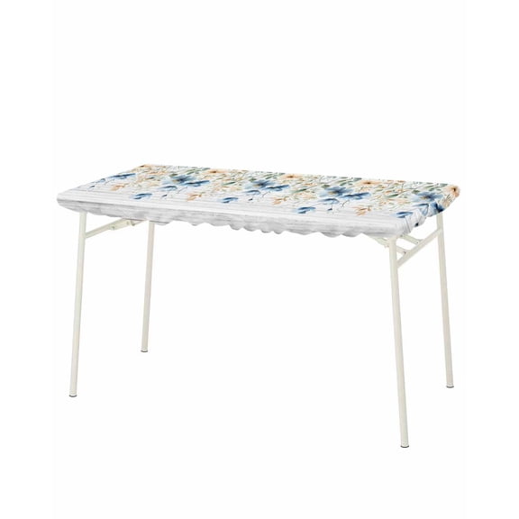Spring Floral Rectangle Tablecloth, Waterproof Elastic Fitted Table Covers for 8 Foot Tables, 32x96inch Decorative Tablecloths for Picnic, Camping, Outdoor, Weeping Blue Botanical Summer Vintage