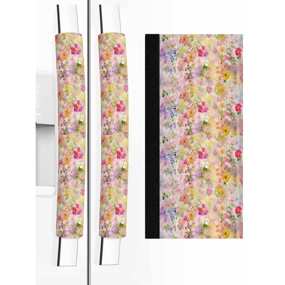 Spring Floral Refrigerator Door Handle Covers Set of 2, Elegant Summer Flowers Botanical Watercolor Kitchen Fridge Microwave Oven Dishwasher Stove Cabinet Handle Protectors, Washable Appliance Decor