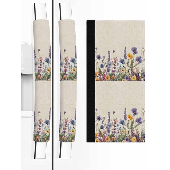 Spring Floral Refrigerator Door Handle Covers Set of 2, Purple Flowers Summer Botanical Rustic Kitchen Fridge Microwave Oven Dishwasher Stove Cabinet Handle Protectors, Washable Appliance Decor