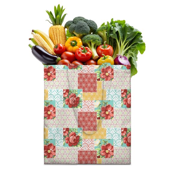 Spring Floral Reusable Tote Bag - Eco-Friendly & Spacious Foldable Grocery Bag