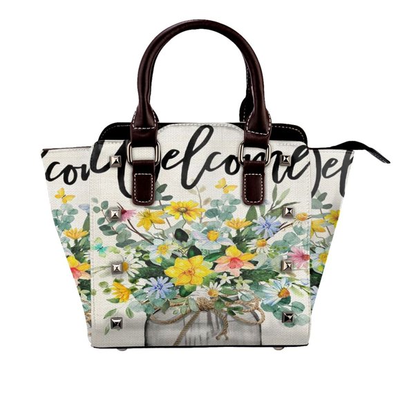 Spring Floral Rivet Fashion One-Shoulder Women's Handbag Tote Bag