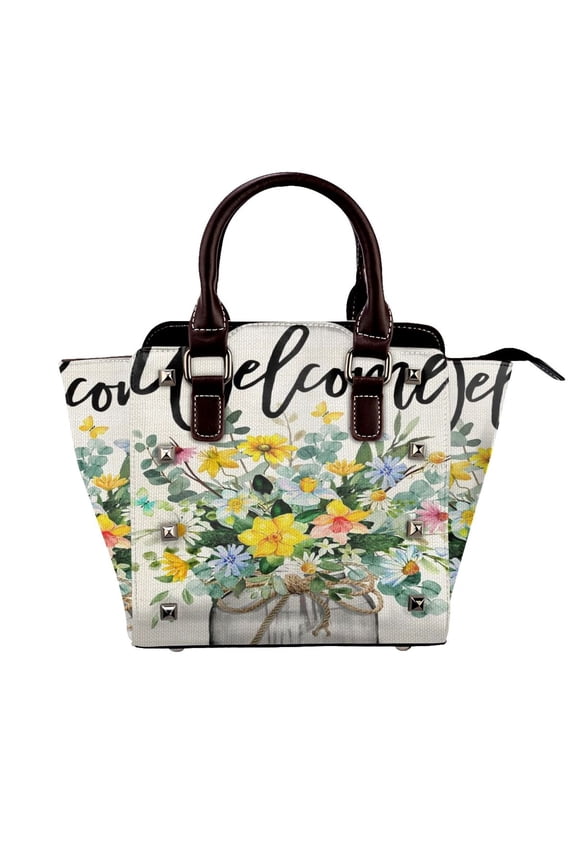 Spring Floral Rivet Fashion One-Shoulder Women's Handbag Tote Bag