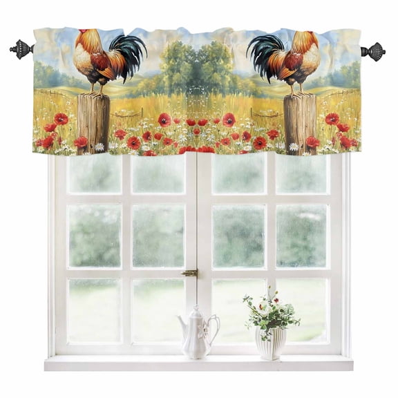 Spring Floral Rooster Kitchen Valances for Windows 42x12 Inch Kitchen Curtains Valances Rod Pocket Retro Rooster Farmhouse Bathroom Window Valances for Window Treatment Decor