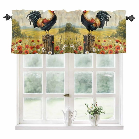 Spring Floral Rooster Kitchen Valances for Windows 60x18 Inch Kitchen Curtains Valances Rod Pocket Farmhouse Vintage Rooster Bathroom Window Valances for Window Treatment Decor