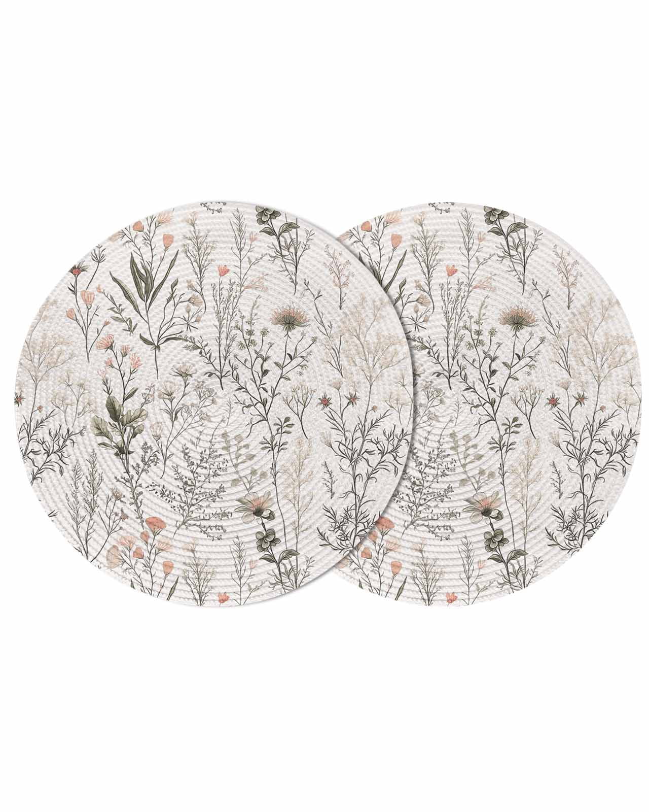 Spring Floral Round 13 Inch Placemats Set of 2, Vintage Botanical ...