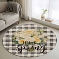 thumbnail image 1 of Spring Floral Round Area Rug 3.3 FT, Non Slip Small Entryway Kitchen Mat, Black White Plaid Summer Botanical Flowers Washable Soft Circular Rug Non-Shedding Door Mat for Bathroom Playroom Kids Room, 1 of 9