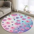 thumbnail image 1 of Spring Floral Round Area Rug 3.3Ft Washable Circle Rugs for Dining Room Table, Purple Pink Blue Flower Botanical Ombre Non-Slip Carpet Floor Mats Indoor Outdoor Carpet Runner Aesthetic Home Decor, 1 of 8