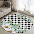 thumbnail image 1 of Spring Floral Round Area Rug 4ft, Daisy Eucalyptus Leaves Black White Plaid Washable Non-Slip Circle Rugs for Bedroom Living Room Kitchen, Soft Non Shedding Circle Carpet for Dining Room Dorm, 1 of 9